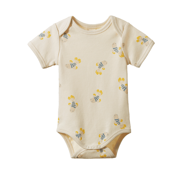 NATURE BABY - SHORT SLEEVE BODYSUIT: FISH FABLE PRINT [sz:0-3 MTHS]