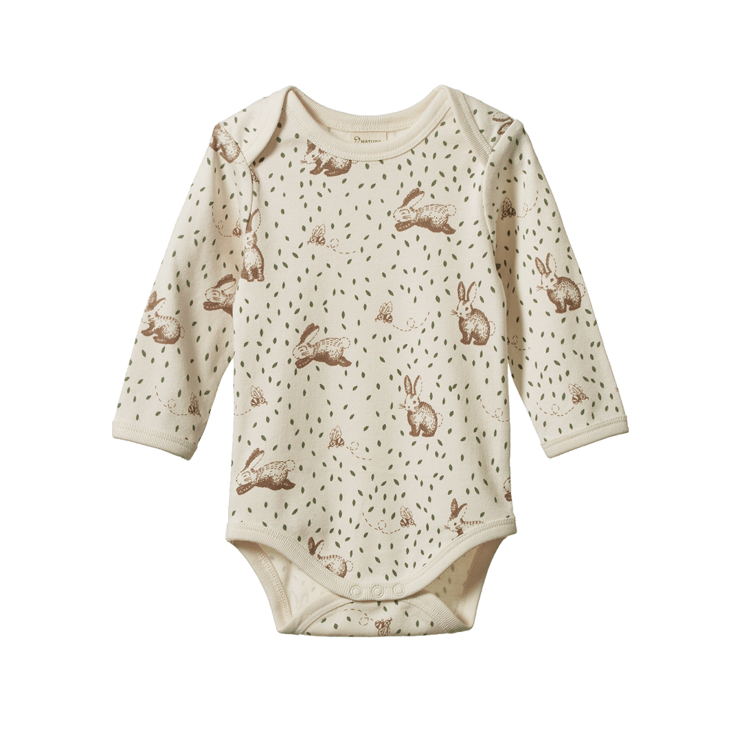 NATURE BABY - LONG SLEEVE BODYSUIT: RABBITTY PRINT [sz:NB]