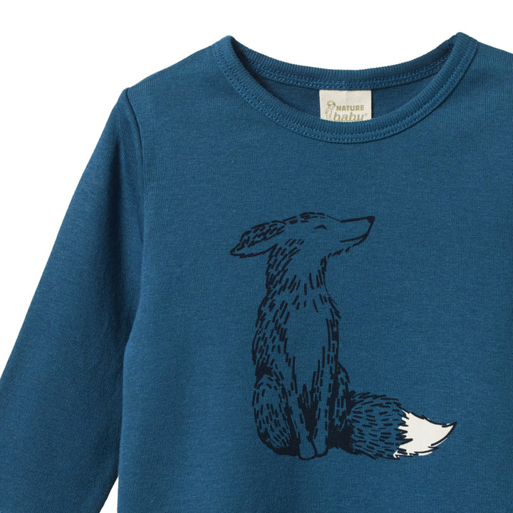 NATURE BABY - RIVER TEE: FOXY TEAL PRINT [sz:6-12 MTHS]