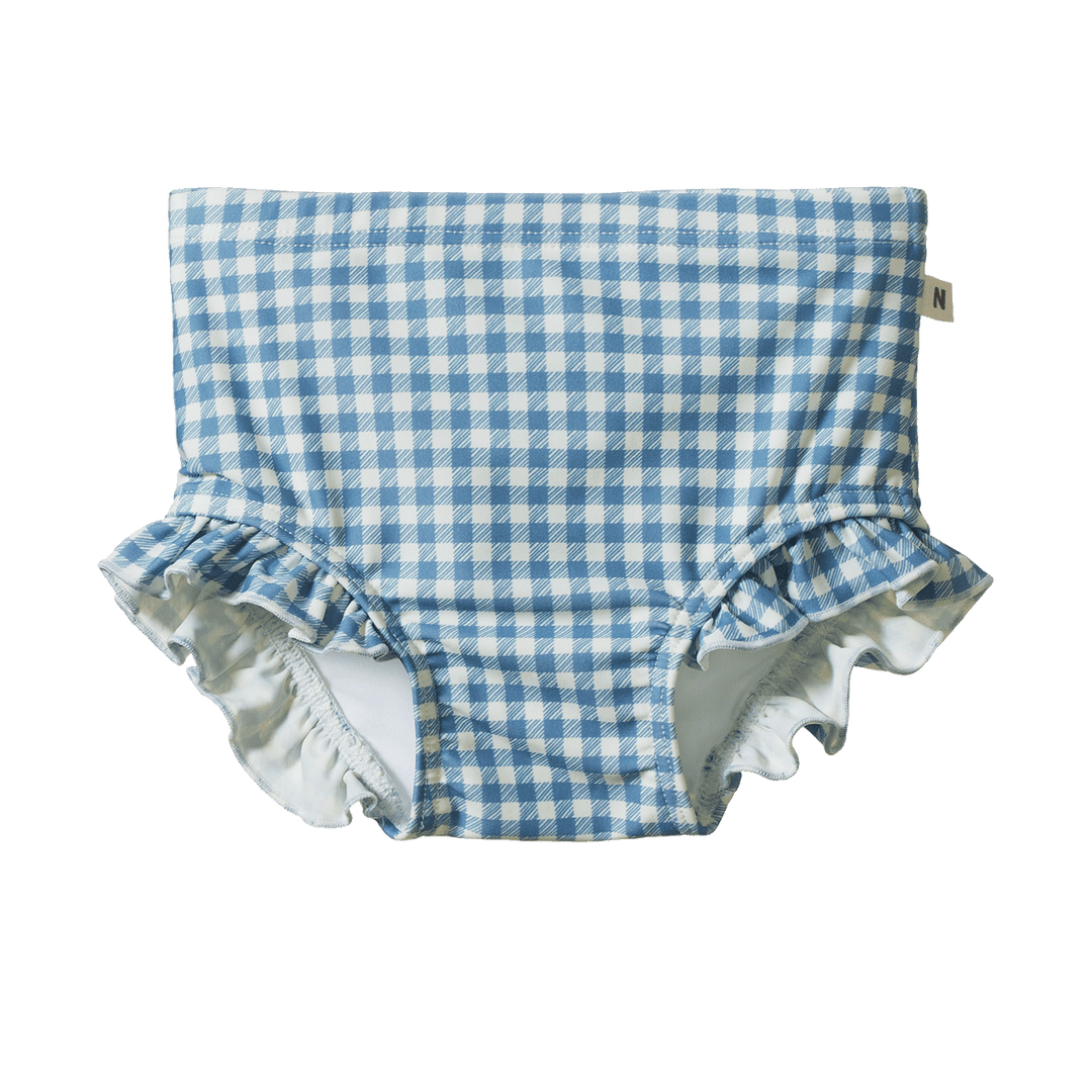 NATURE BABY - RUFFLE SWIM SHORTS: BLUE GINGHAM [sz:6-12 MTHS]