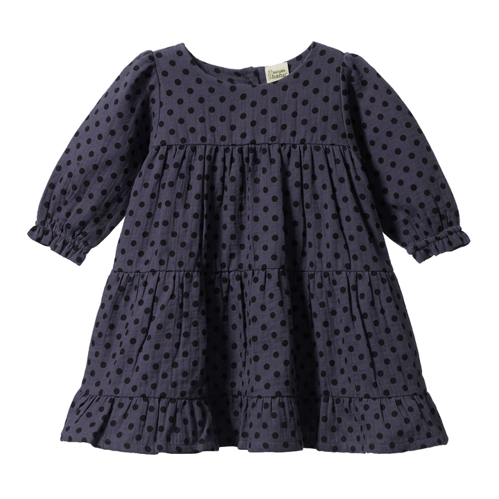 NATURE BABY - ELLIOT DRESS: VIOLET POLKA DOT PRINT [sz:1 YR]