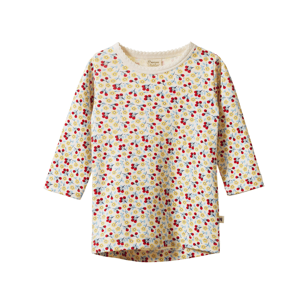 NATURE BABY - LONG SLEEVE CLOUD TEE: KITCHEN GARDEN PRINT [sz:6-12 MTHS]