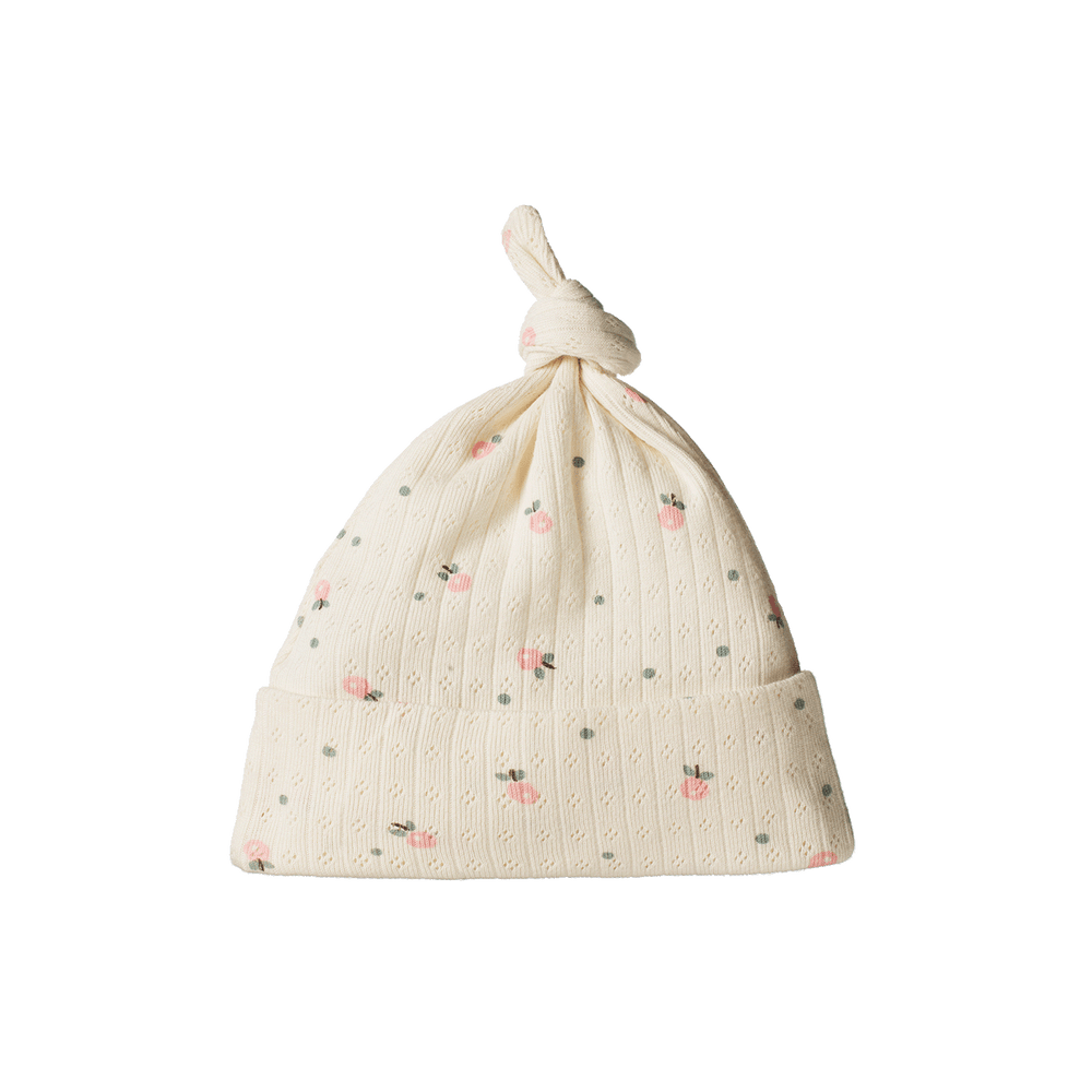 NATURE BABY - COTTON KNOTTED BEANIE: POSEY BLOSSOM PRINT [sz:0-6 MTHS]