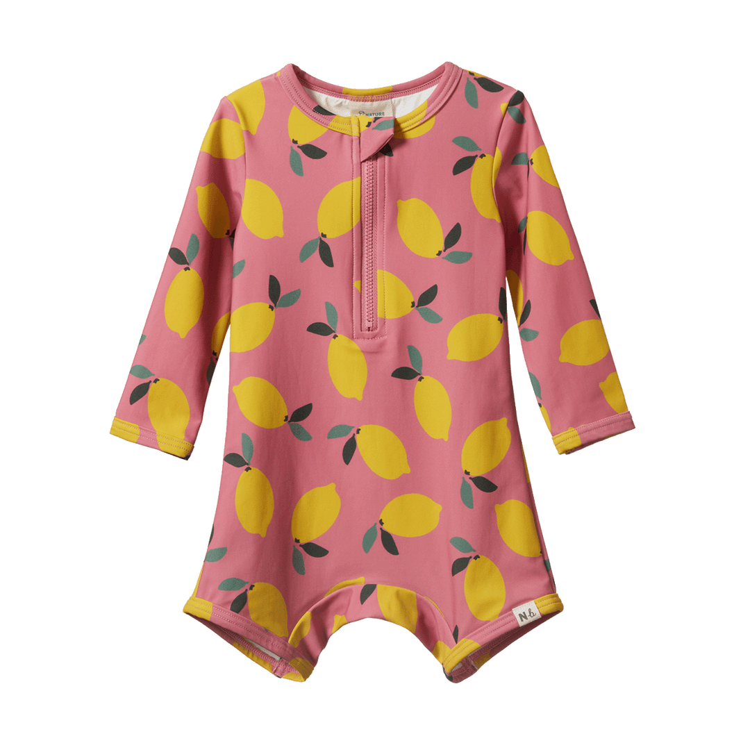 NATURE BABY - ONE PIECE BATHING TRUNKS: LEMMONY ROSE PRINT [sz:6-12 MTHS]
