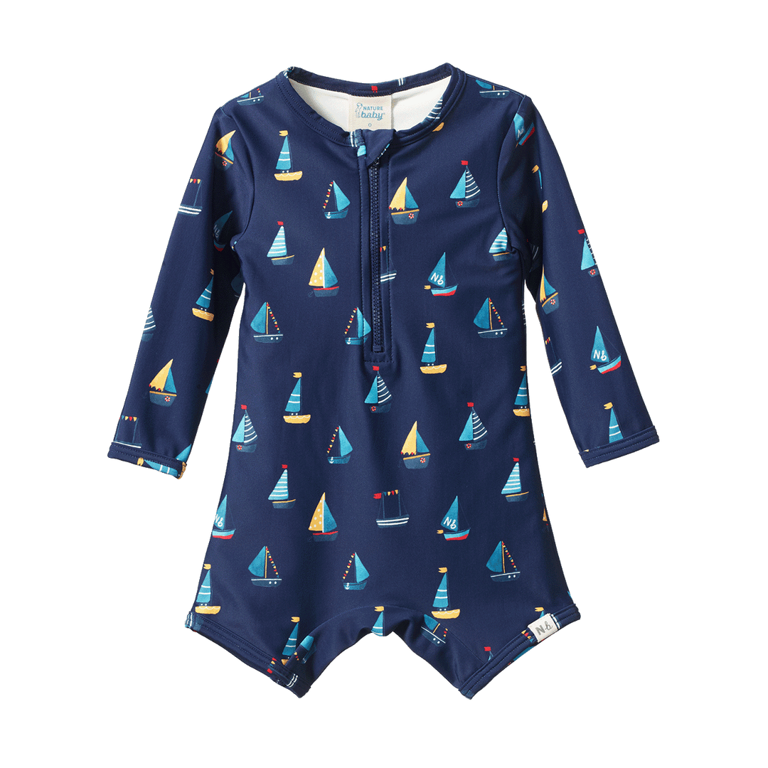 NATURE BABY - ONE PIECE BATHING TRUNKS: REGATTA NAVY PRINT [sz:6-12 MTHS]