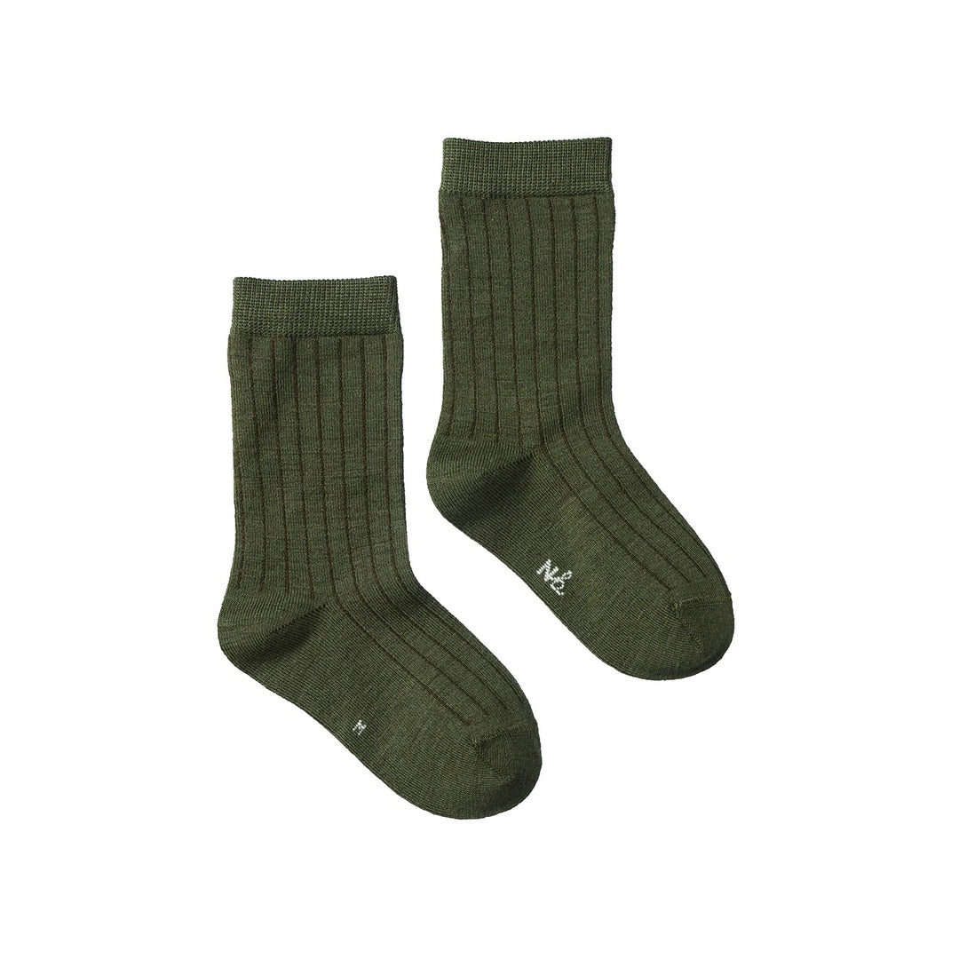 NATURE BABY - ORGANIC WOOL RIBBED SOCKS: THYME [sz:S 1-2 YRS]