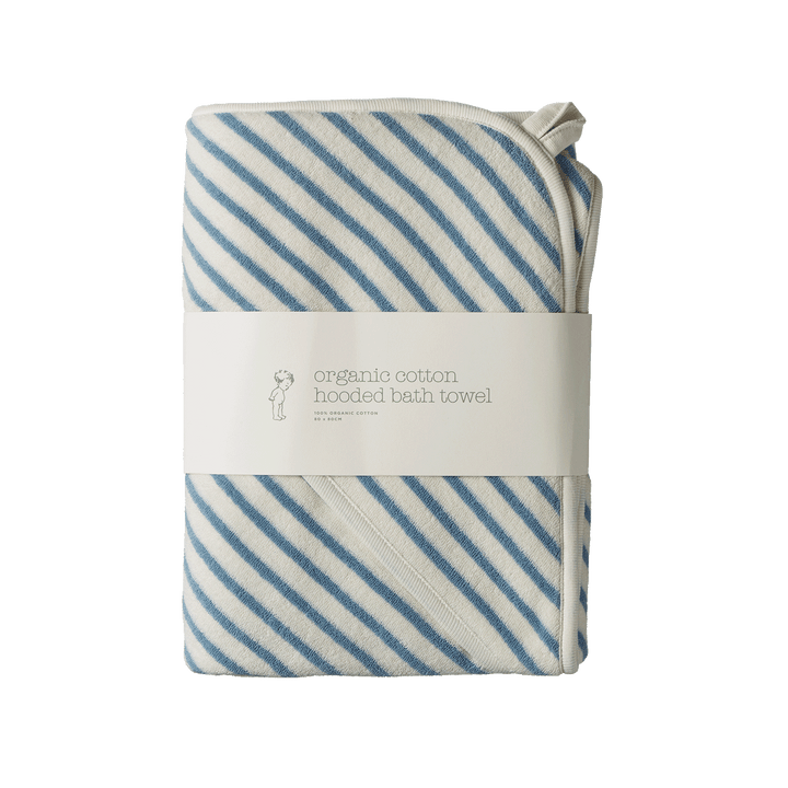 NATURE BABY - ORGANIC COTTON HOODED TOWEL: POWDER BLUE SAILOR STRIPE 