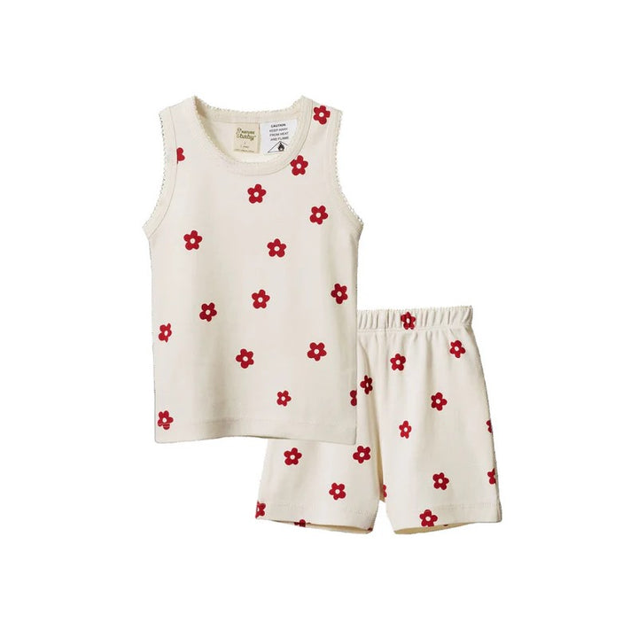 NATURE BABY - 2PC SINGLET PYJAMA SET: FLORA RED PRINT [sz:1 YR]