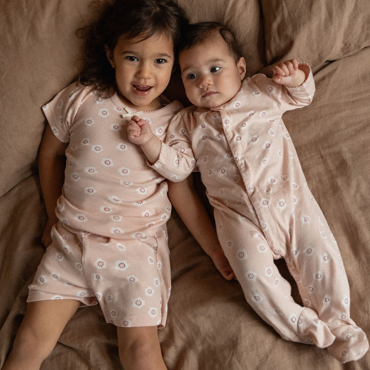 NATURE BABY - LUCY SUIT: FLORA STAMP ROSE DUST PRINT [sz:0-3 MTHS]