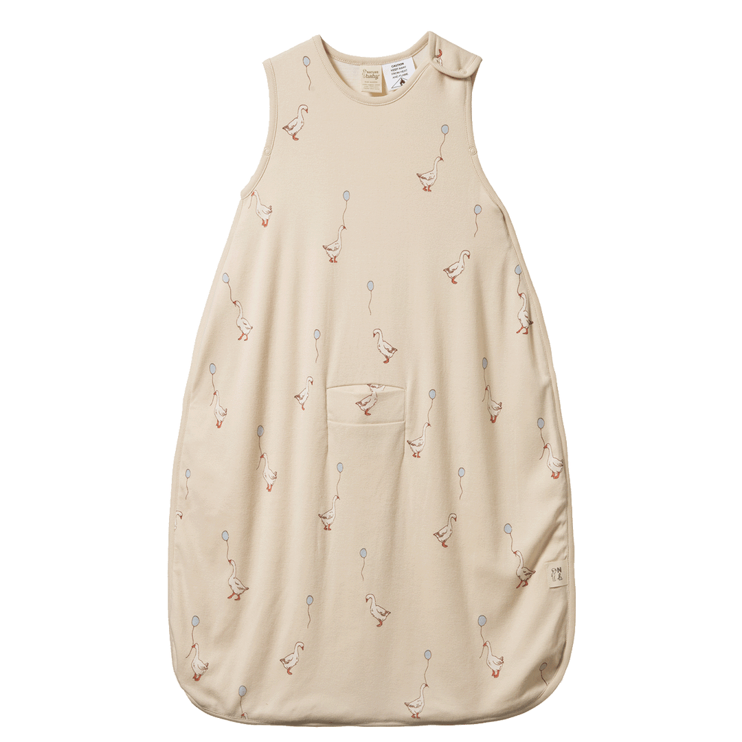 NATURE BABY - ORGANIC COTTON & MERINO SLEEPING BAG: GOOSE LULLABY PRINT [sz:3-24 MTHS]
