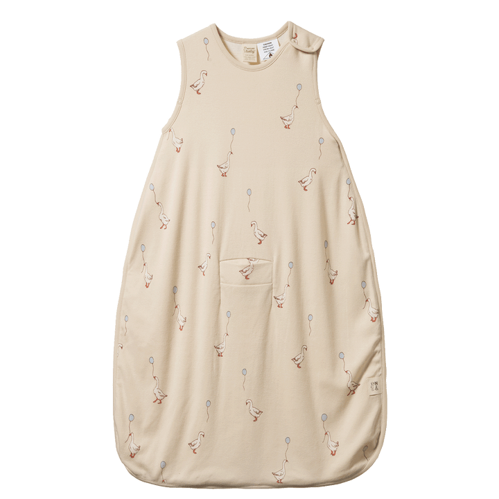 NATURE BABY - ORGANIC COTTON & MERINO SLEEPING BAG: GOOSE LULLABY PRINT [sz:3-24 MTHS]