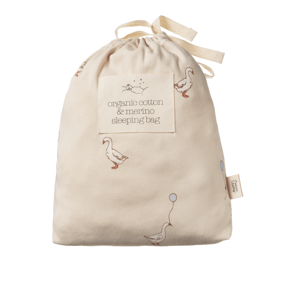NATURE BABY - ORGANIC COTTON & MERINO SLEEPING BAG: GOOSE LULLABY PRINT [sz:3-24 MTHS]