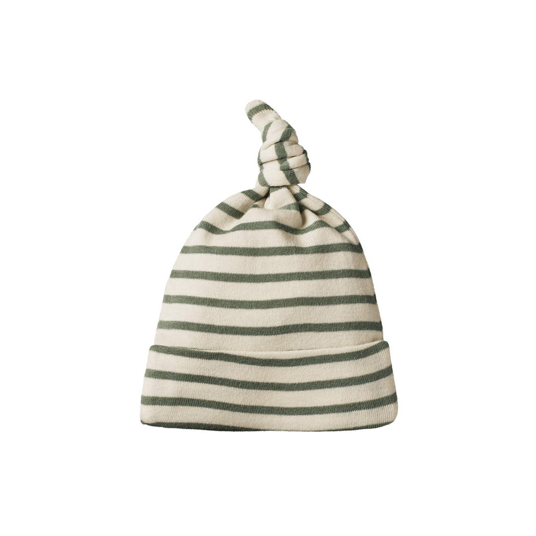 NATURE BABY - COTTON KNOTTED BEANIE: NETTLE SAILOR STRIPE [sz:0-6 MTHS]