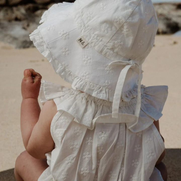 NATURE BABY - SUNHAT: ANABELLE IVORY FLORA [sz:M (18 MTHS-3 YRS)]