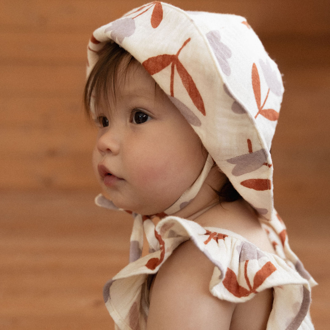 NATURE BABY - MUSLIN SUNHAT: FLEURETTE PRINT [sz:S - 0-6 MTHS]