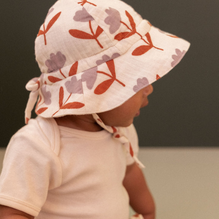 NATURE BABY - MUSLIN SUNHAT: FLEURETTE PRINT [sz:S - 0-6 MTHS]