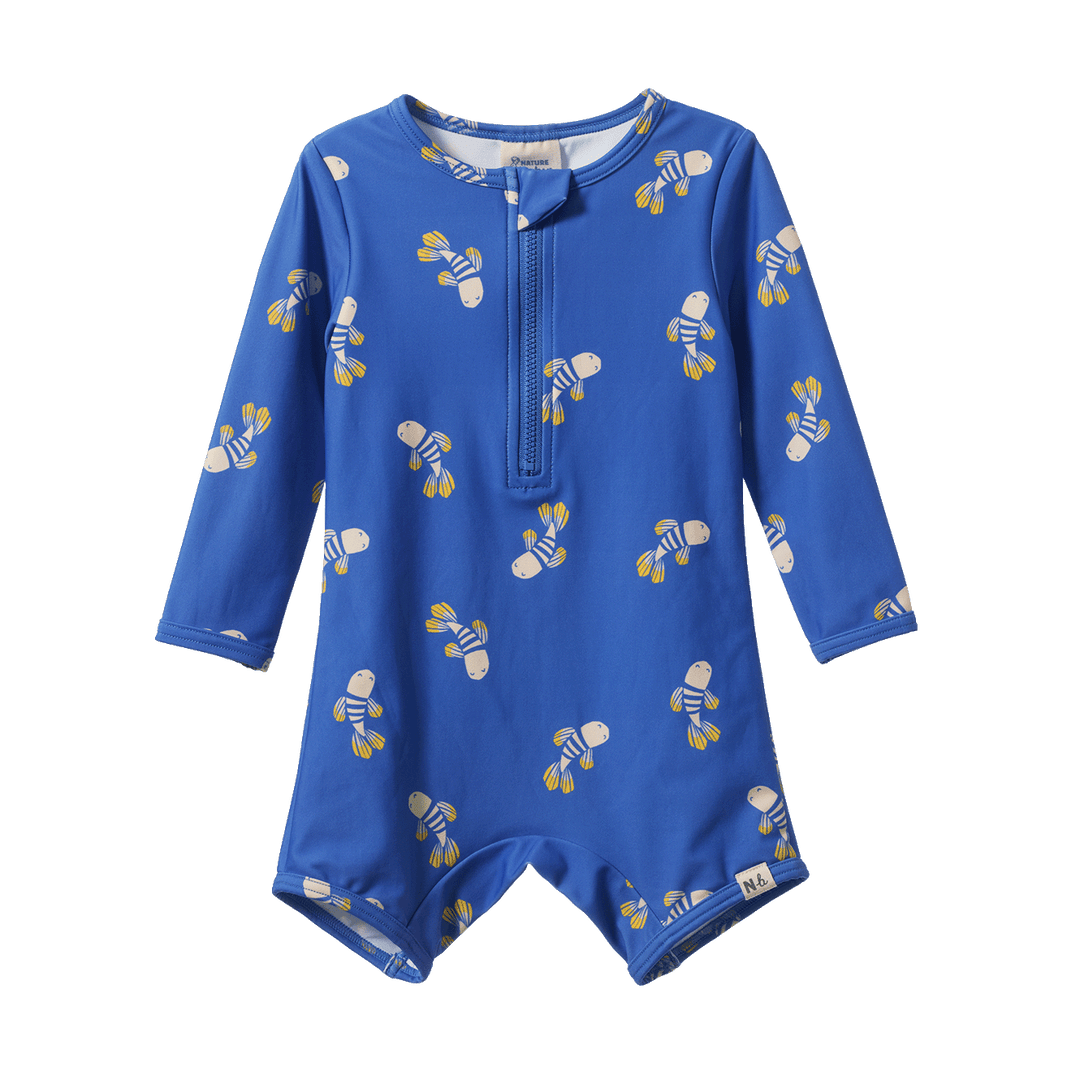 NATURE BABY - ONE PIECE BATHING TRUNKS: FISH FABLE BLUE PRINT [sz:6-12 MTHS]