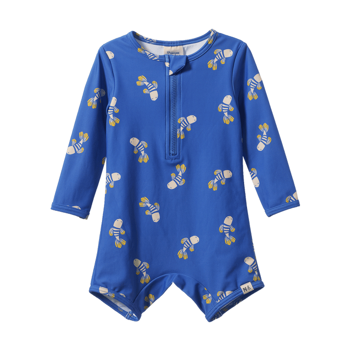NATURE BABY - ONE PIECE BATHING TRUNKS: FISH FABLE BLUE PRINT [sz:6-12 MTHS]