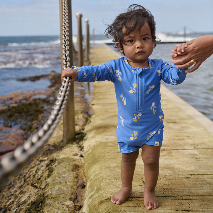 NATURE BABY - ONE PIECE BATHING TRUNKS: FISH FABLE BLUE PRINT [sz:6-12 MTHS]
