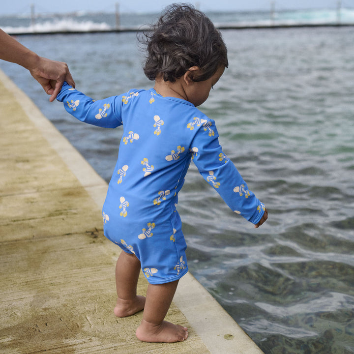 NATURE BABY - ONE PIECE BATHING TRUNKS: FISH FABLE BLUE PRINT [sz:6-12 MTHS]