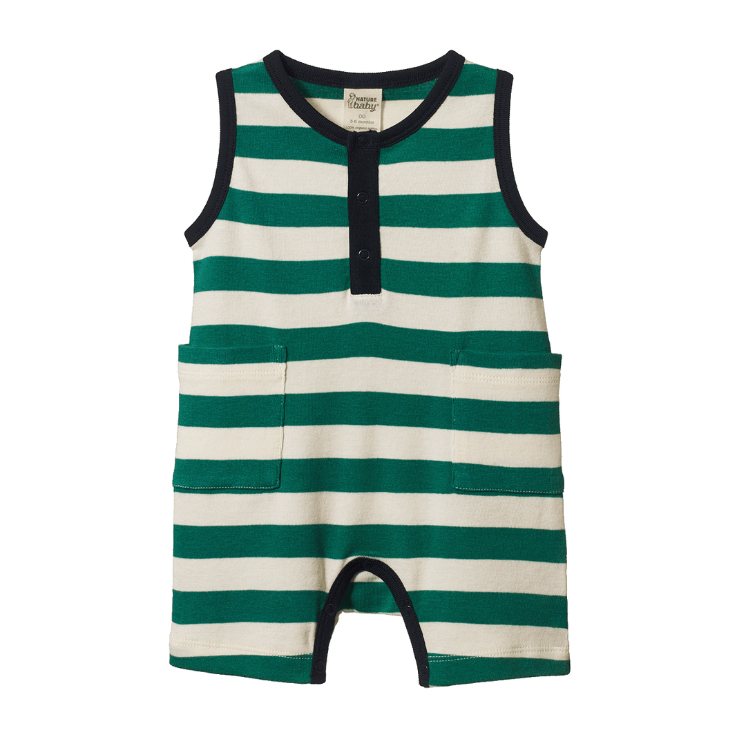 NATURE BABY - CAMPER SUIT: PEPPERMINT/NAVY STRIPE [sz:3-6 MTHS]