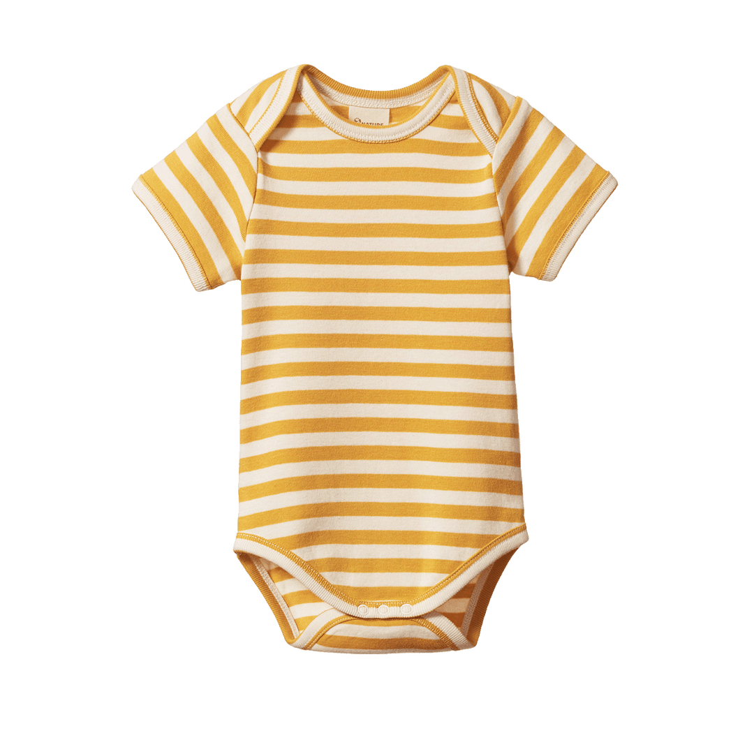 NATURE BABY - SHORT SLEEVE BODYSUIT: GOLDEN SEA STRIPE [sz:0-3 MTHS]