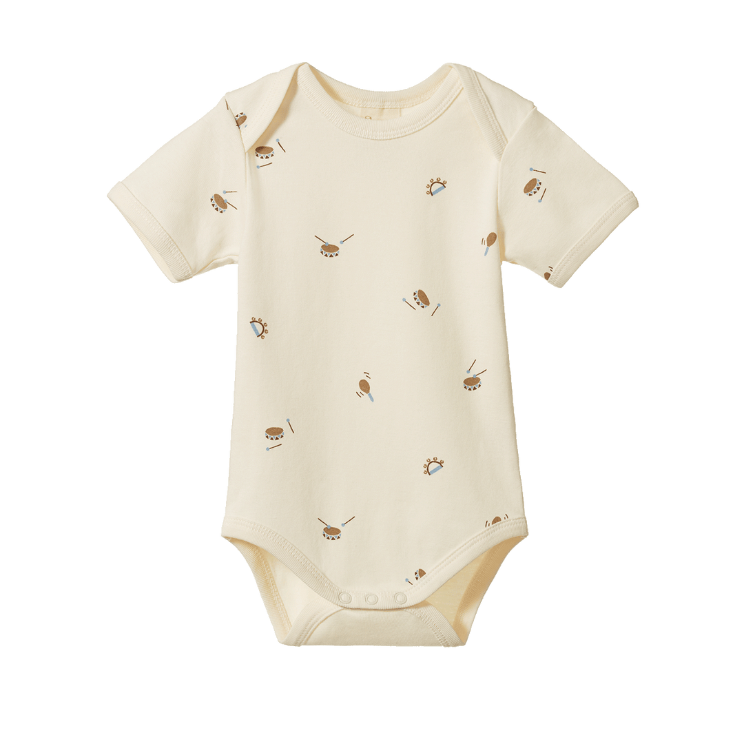 NATURE BABY - SHORT SLEEVE BODYSUIT: MINI MUSIC PRINT [sz:0-3 MTHS]
