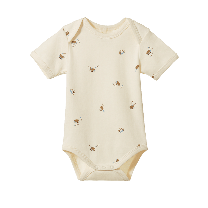 NATURE BABY - SHORT SLEEVE BODYSUIT: MINI MUSIC PRINT [sz:0-3 MTHS]