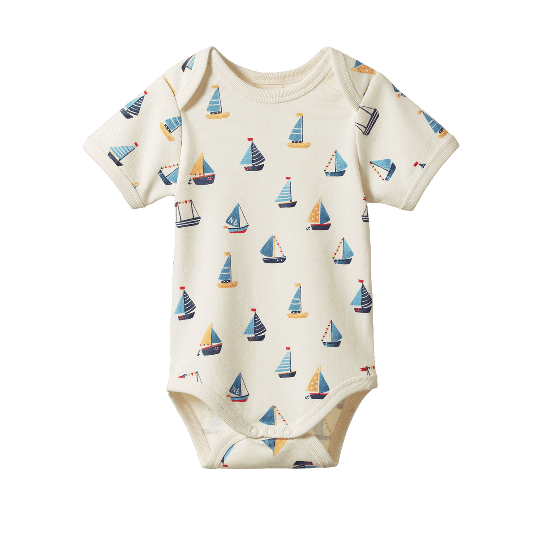 NATURE BABY - SHORT SLEEVE BODYSUIT: REGATTA PRINT [sz:0-3 MTHS]