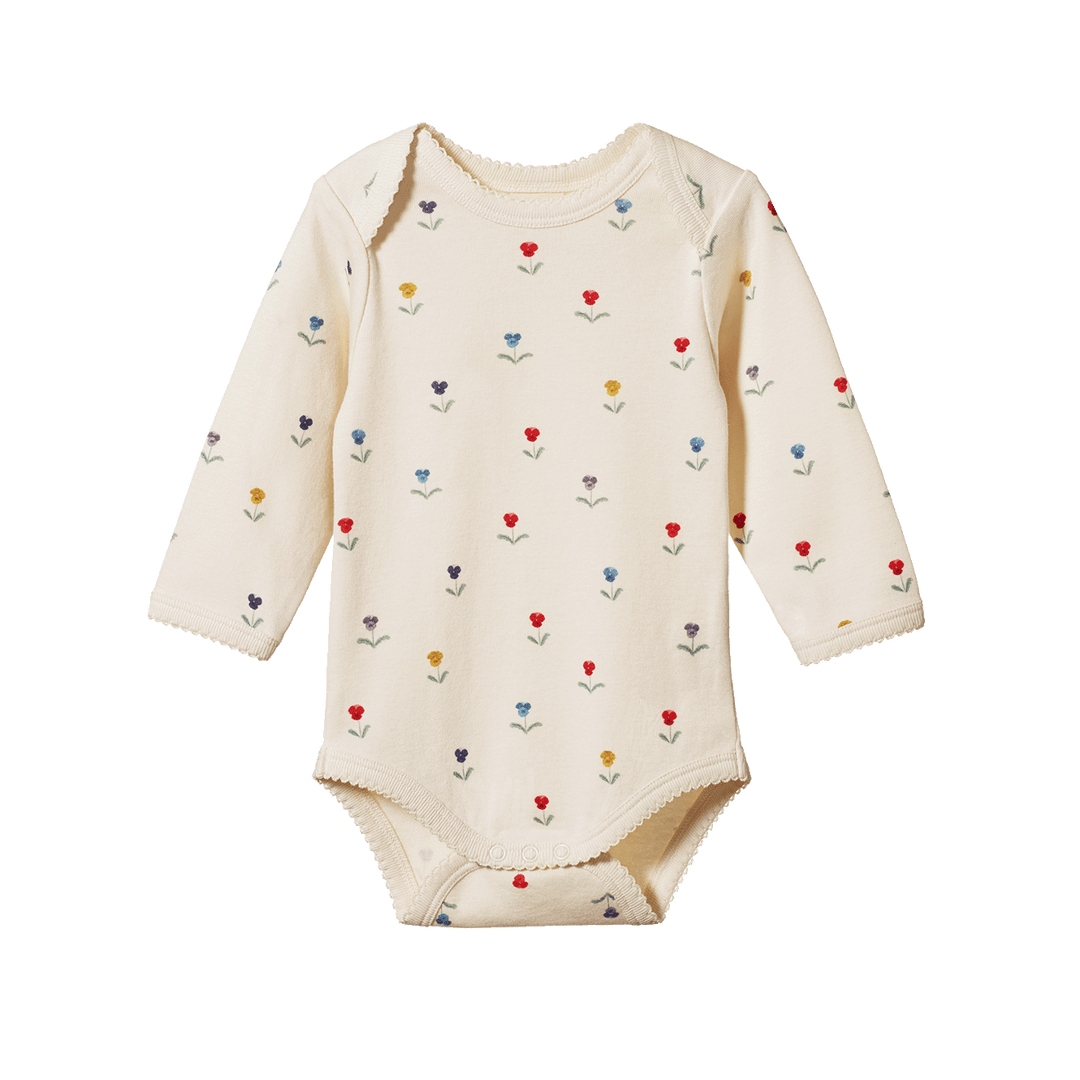 NATURE BABY - LONG SLEEVE BODYSUIT: DELPHINE PRINT [sz:0-3 MTHS]