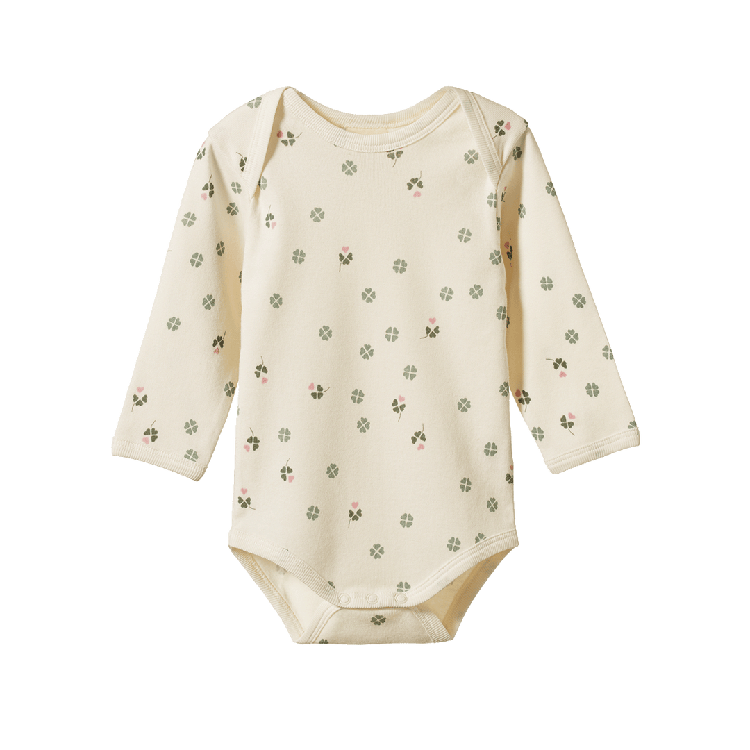 NATURE BABY - LONG SLEEVE BODYSUIT: LUCKY PRINT [sz:0-3 MTHS]