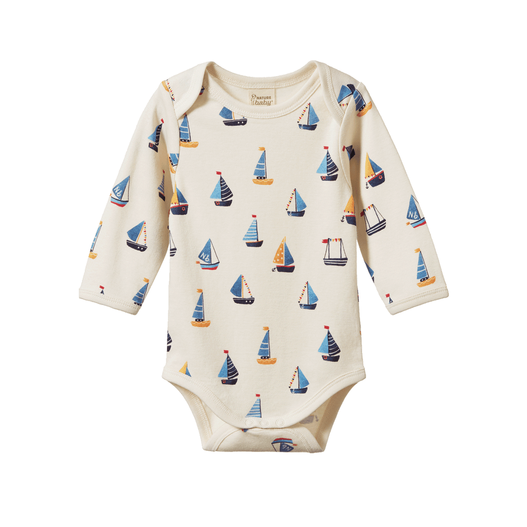 NATURE BABY - LONG SLEEVE BODYSUIT: REGATTA PRINT [sz:0-3 MTHS]