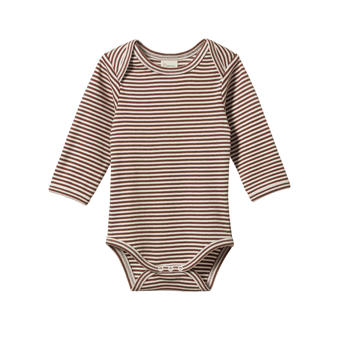 NATURE BABY - LONG SLEEVE BODYSUIT: PINECONE STRIPE [sz:0-3 MTHS]
