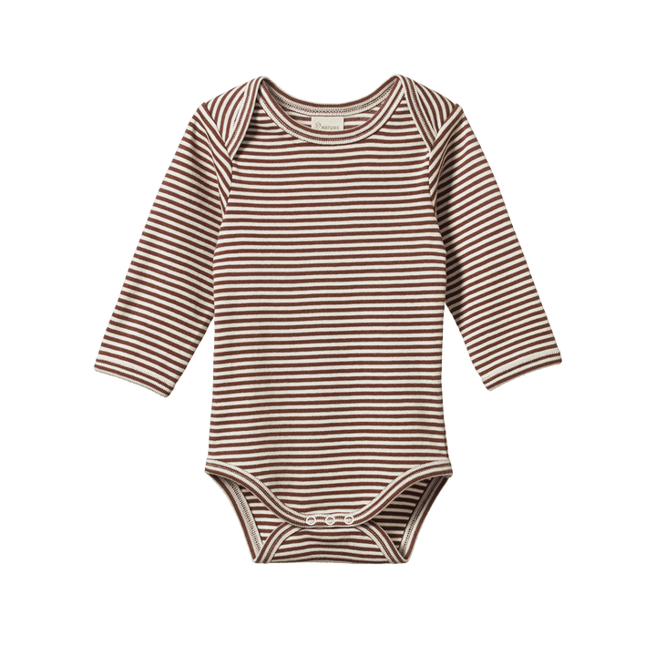 NATURE BABY - LONG SLEEVE BODYSUIT: PINECONE STRIPE [sz:0-3 MTHS]