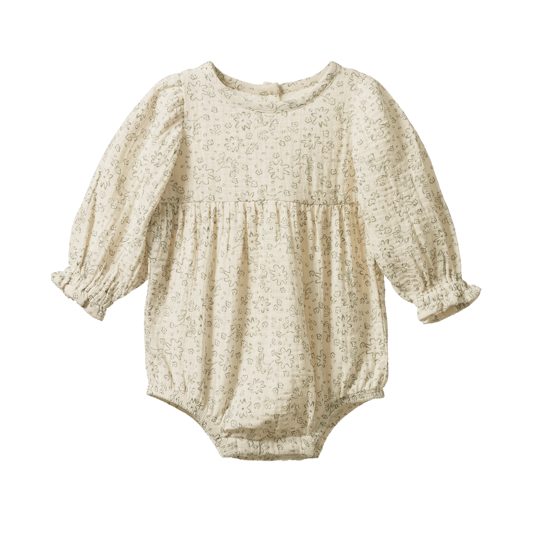 NATURE BABY - SPRINTER COLLECTION: WILLOW BODYSUIT MUSLIN BLOOMSBURY NETTLE PRINT [sz:0-3 MTHS]