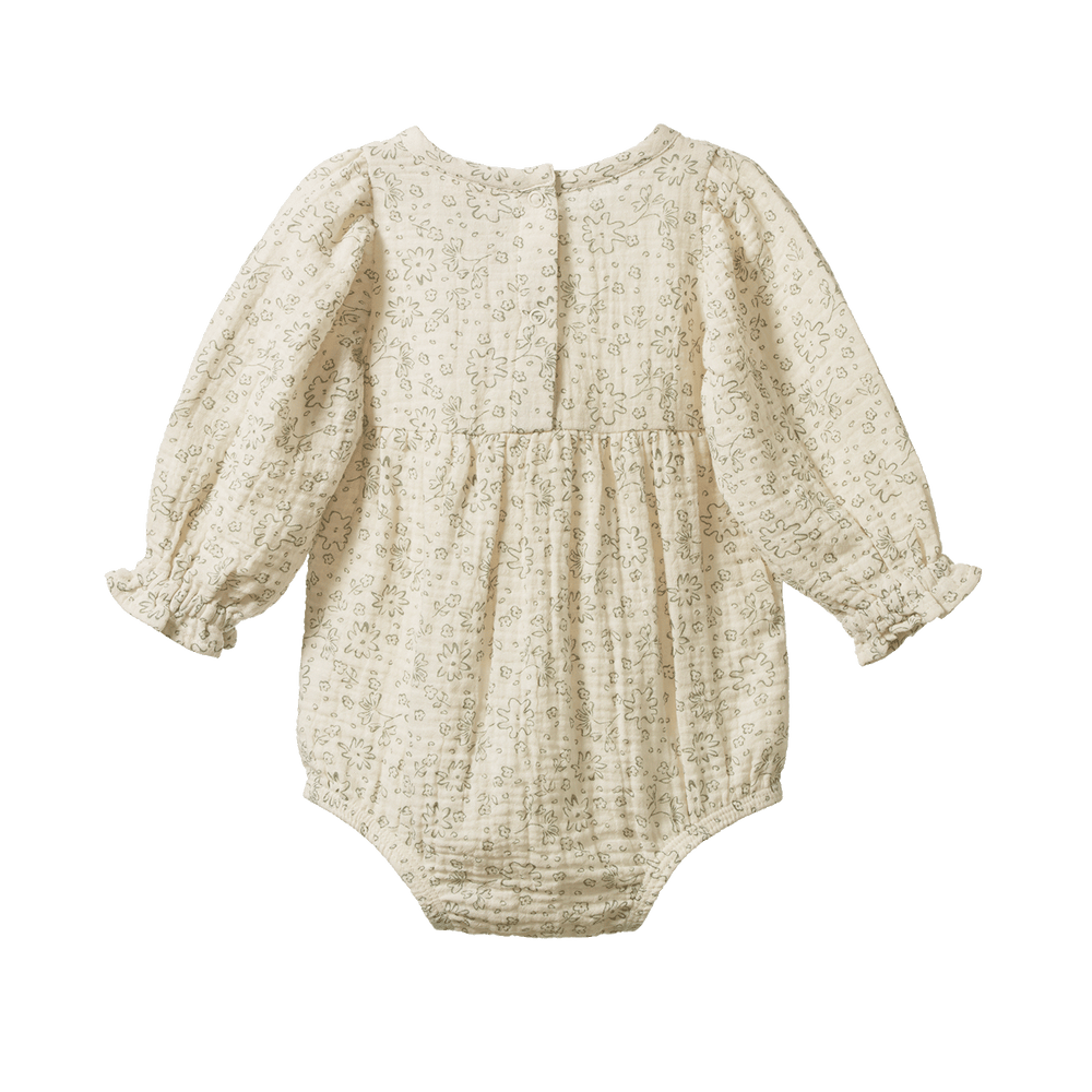 NATURE BABY - SPRINTER COLLECTION: WILLOW BODYSUIT MUSLIN BLOOMSBURY NETTLE PRINT [sz:0-3 MTHS]