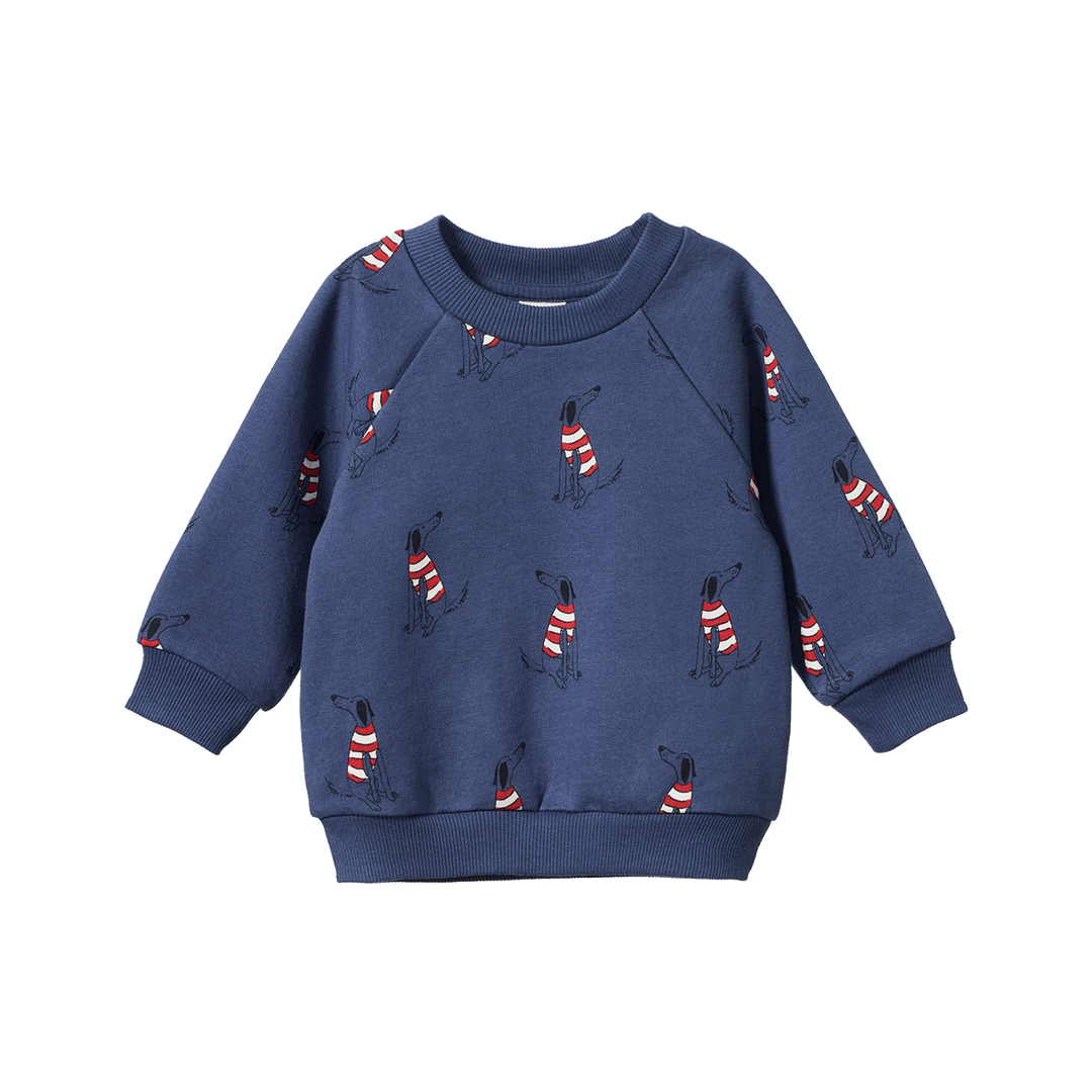NATURE BABY - EMERSON SWEATER: BEST FRIENDS INDIGO PRINT [sz:6-12 MTHS] 