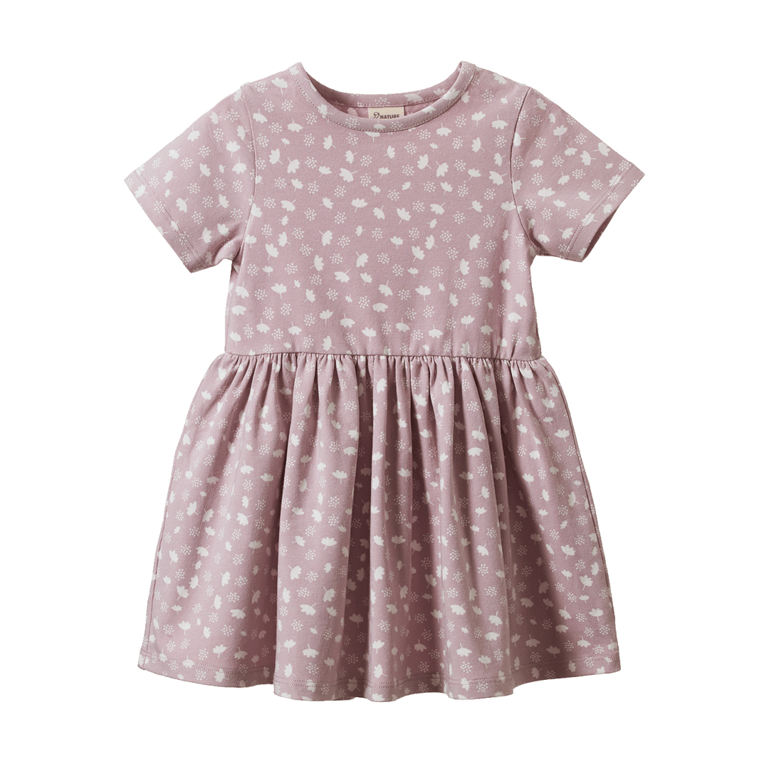NATURE BABY - SATURDAY DRESS: DANDELION LILAC PRINT [sz:6-12 MTHS]