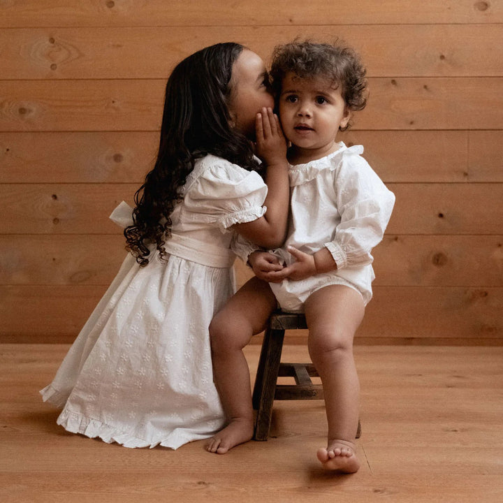 NATURE BABY - ANNABELLE DRESS: IVORY FLORA [sz:6-12 MTHS]