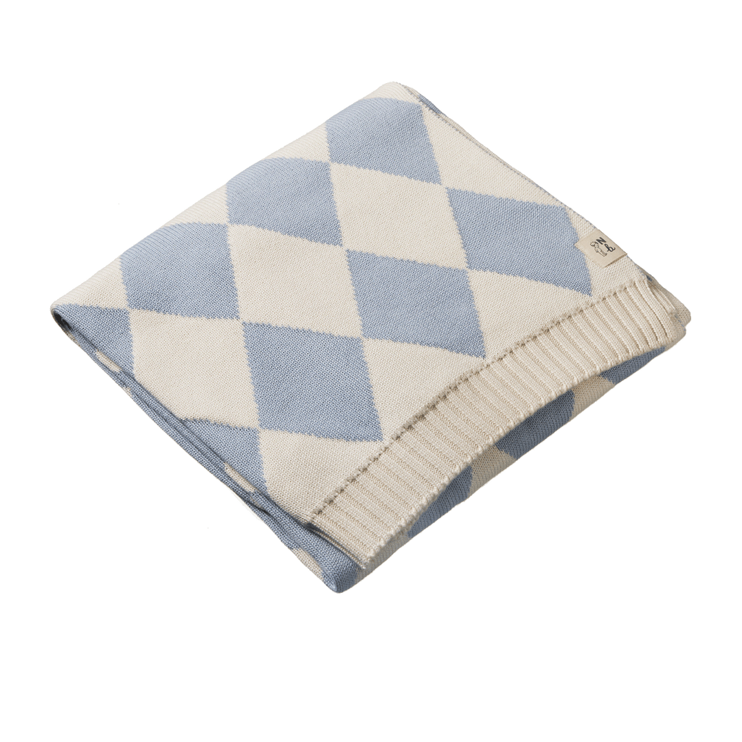 NATURE BABY - DUNE BASSINET BLANKET: CELESTIAL BLUE DIAMOND KNIT 