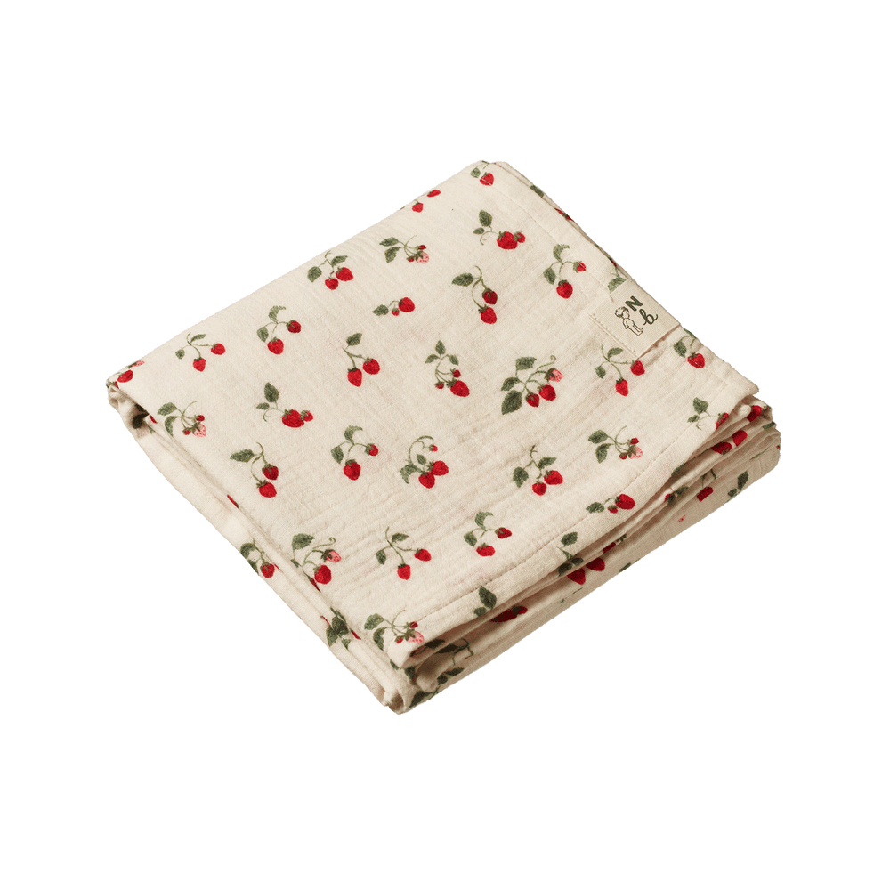 NATURE BABY - MUSLIN WRAP: STRAWBERRY BLUSH PRINT 