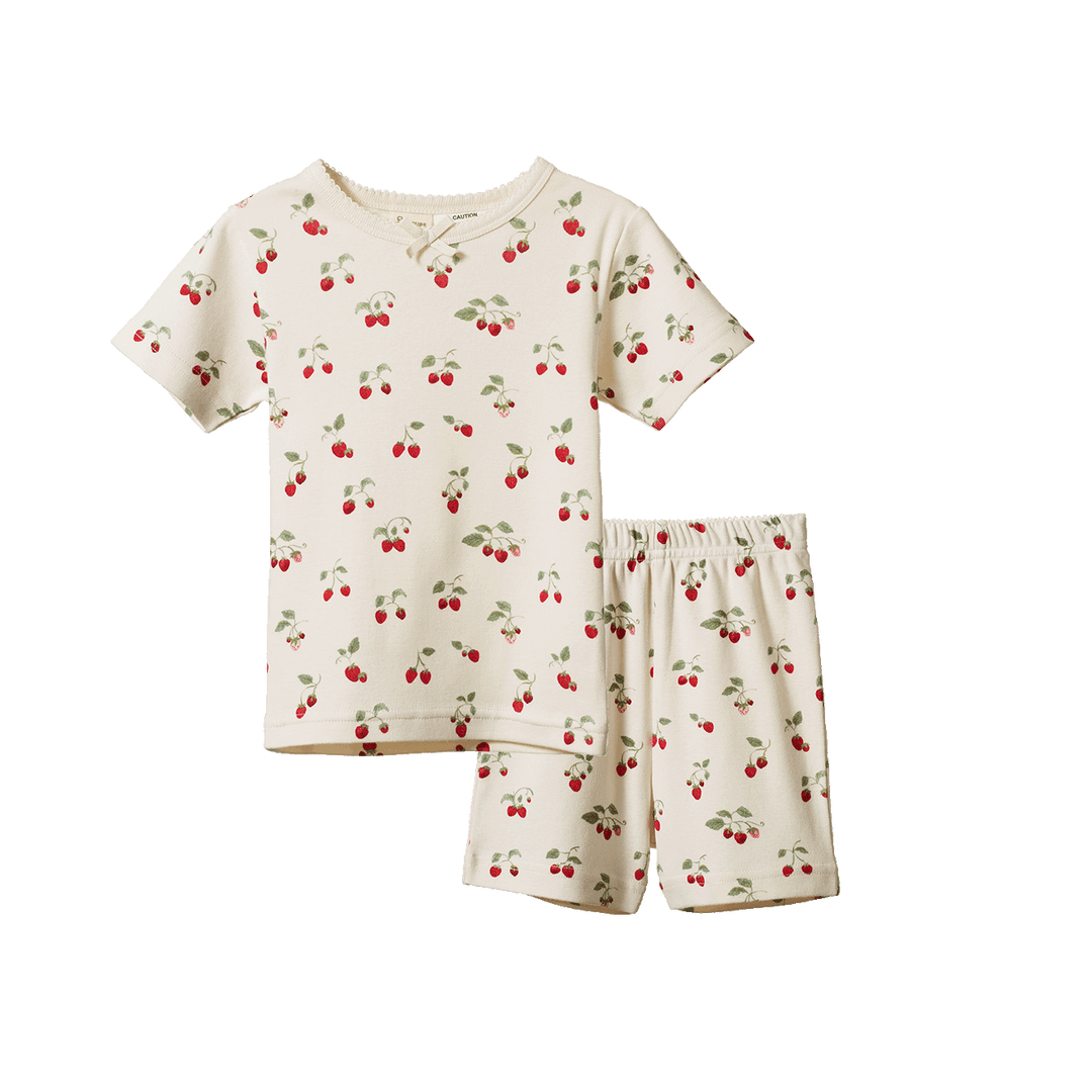 NATURE BABY - 2PC SHORTIE PYJAMA SET: STRAWBERRY BLUSH PRINT [sz:1 YR]