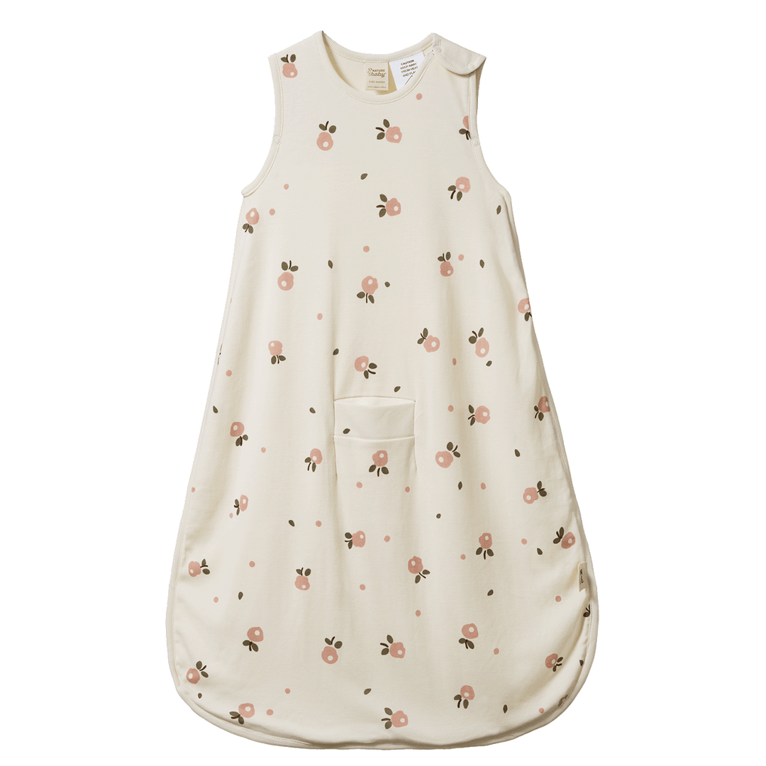 NATURE BABY - ORGANIC COTTON SLEEPING BAG: POSEY BLOSSOM ROSE PRINT [sz:3-24 MTHS]