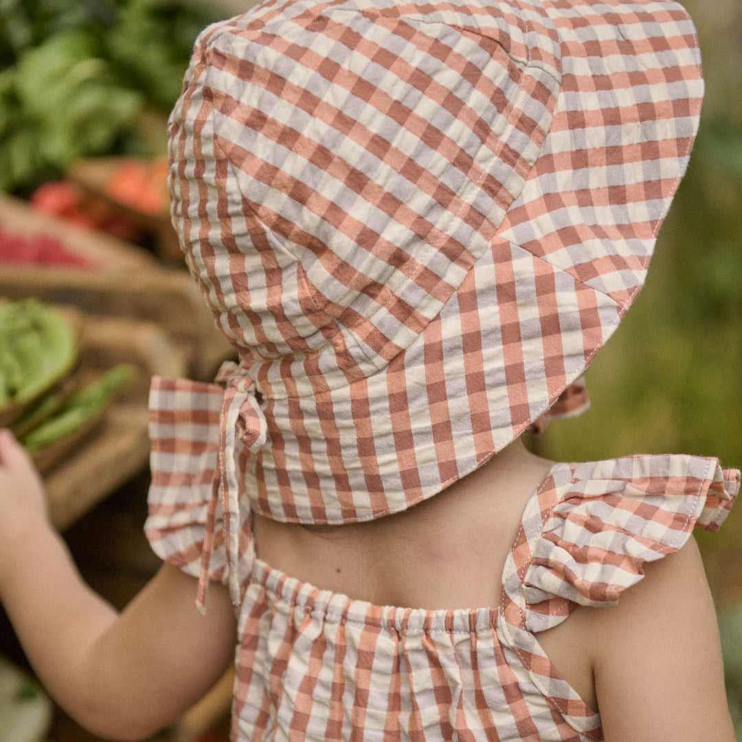 NATURE BABY - SUNHAT: DANDELION GINGHAM [sz:S - 0-6 MTHS]