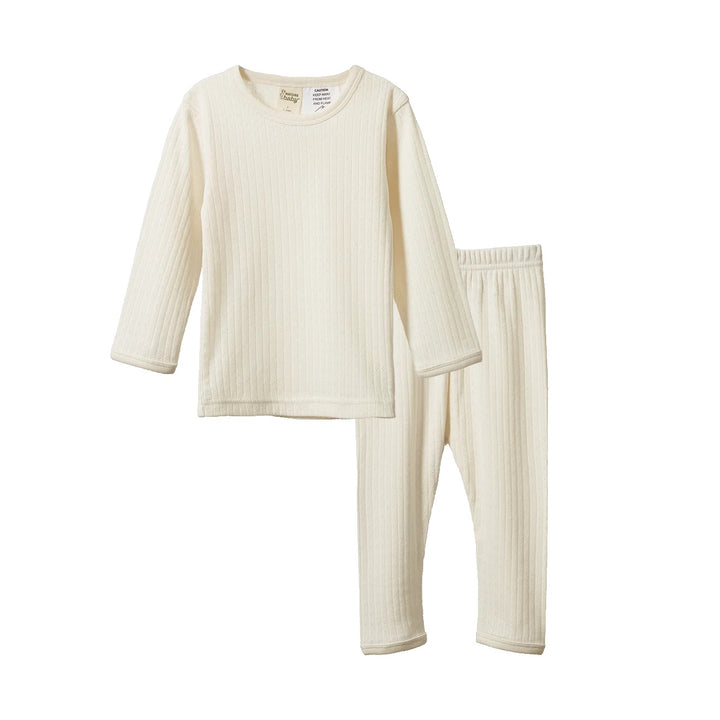 NATURE BABY - 2PC LONG SLEEVE PYJAMA SET: NATURAL POINTELLE [sz:1 YR]