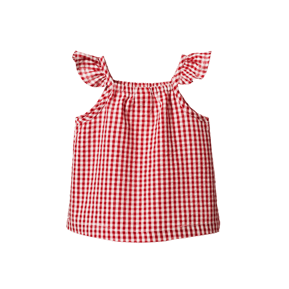 NATURE BABY - PETAL SET: RED CHECK GINGHAM [sz:0-3 MTHS]