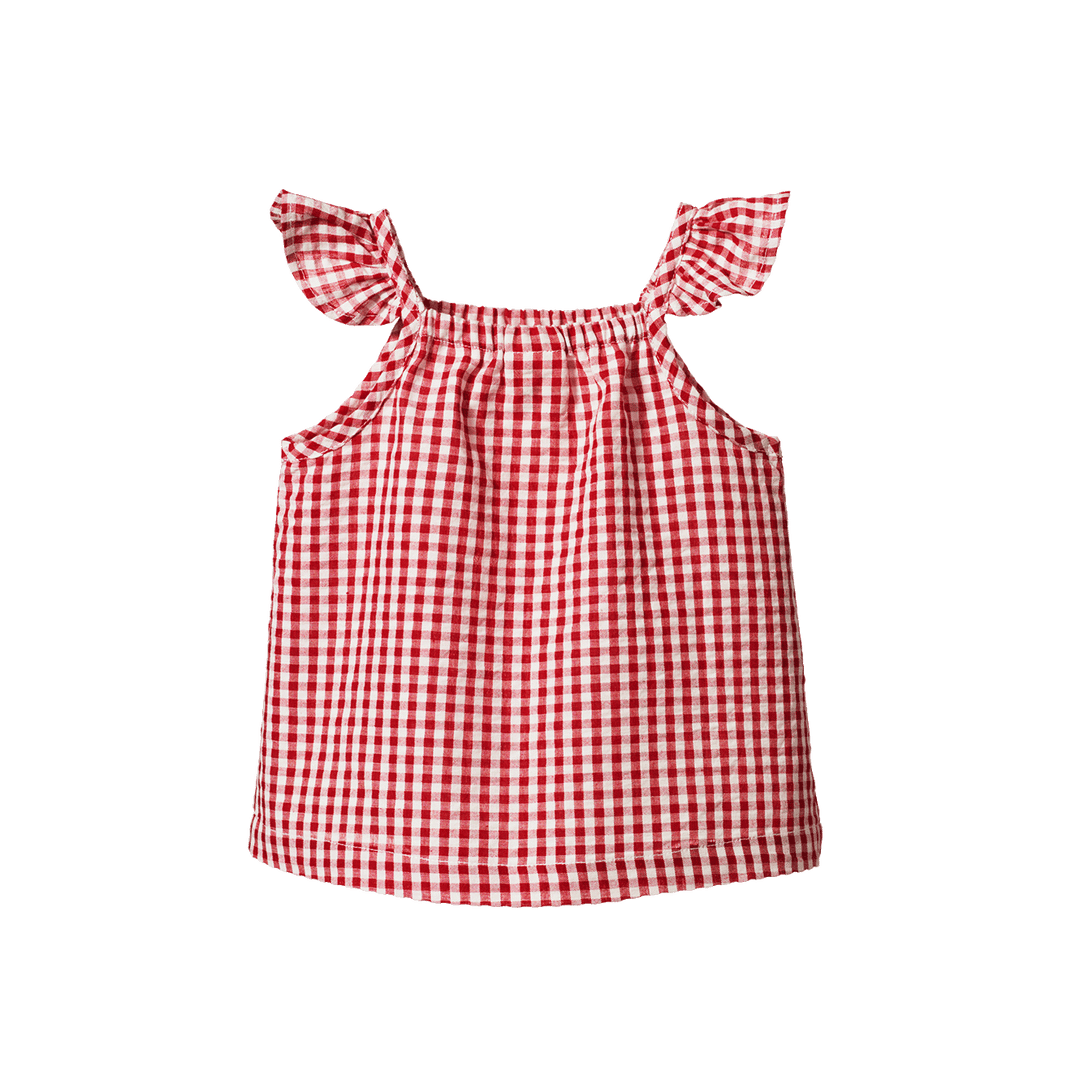 NATURE BABY - PETAL SET: RED CHECK GINGHAM [sz:0-3 MTHS]