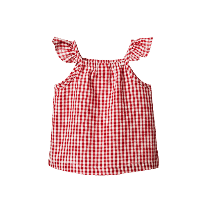 NATURE BABY - PETAL SET: RED CHECK GINGHAM [sz:0-3 MTHS]