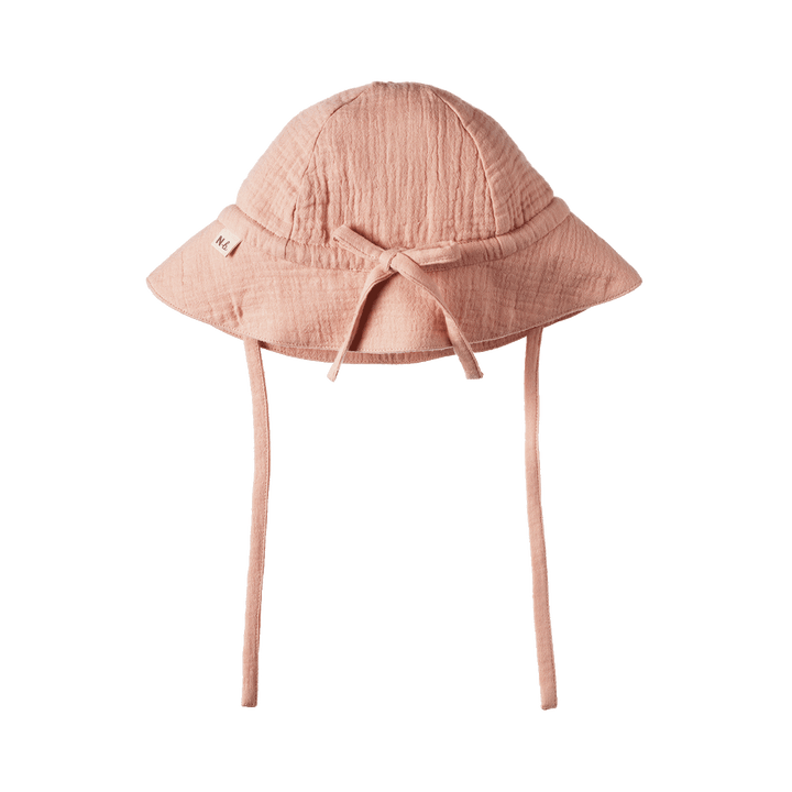 NATURE BABY - MUSLIN SUNHAT:ROSE DUST [sz:S - 0-6 MTHS]