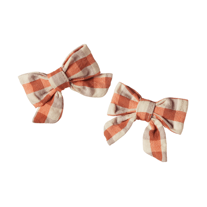 NATURE BABY - BOW HAIR CLIPS: DANDELION GINGHAM